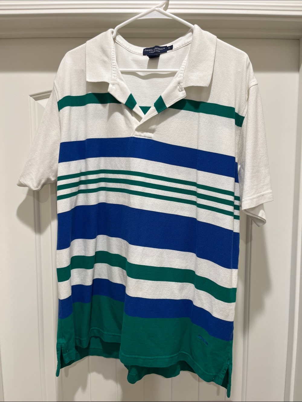 Daniel Cremieux White Polo with Blue and Green Stripes